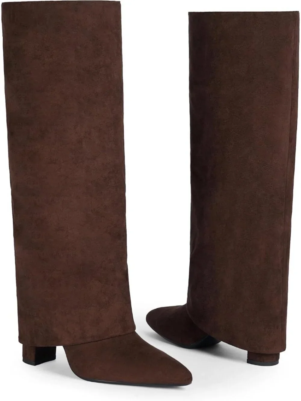 Women's Suede Chocolate Fashion Pointed Toe Side Zipper Fold Over Tall Boots